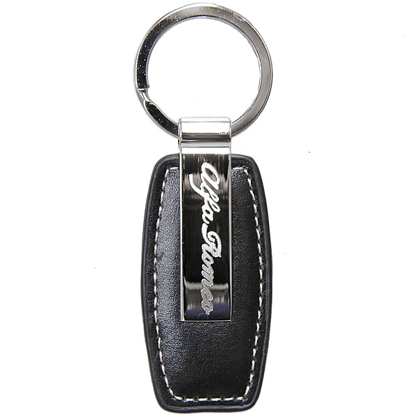 Alfa Romeo Fake Leather & Plate Keyring (Black)