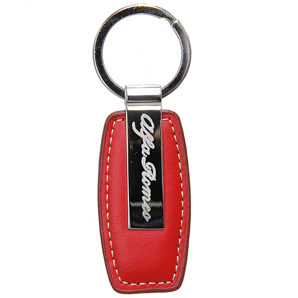 Alfa Romeo Fake Leather & Plate Keyring (Red)