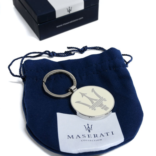 MASERATI Keyring (Round Metal/White)