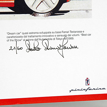 Pininfarina Ferrari MYTHOS Design Sketch -Paolo Pininfarina Signed- Limited 60