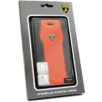 Lamborghini iPhone6/6s Book Type Leather Case(Black/Orange)