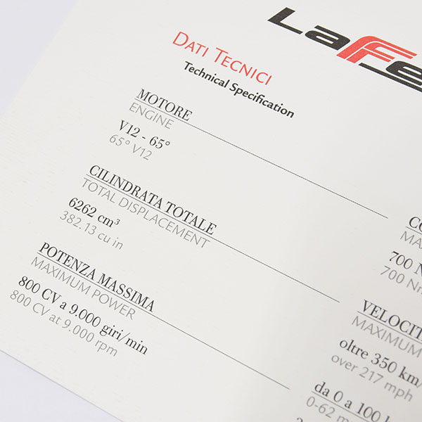 Ferrari La Ferrari Technical Card