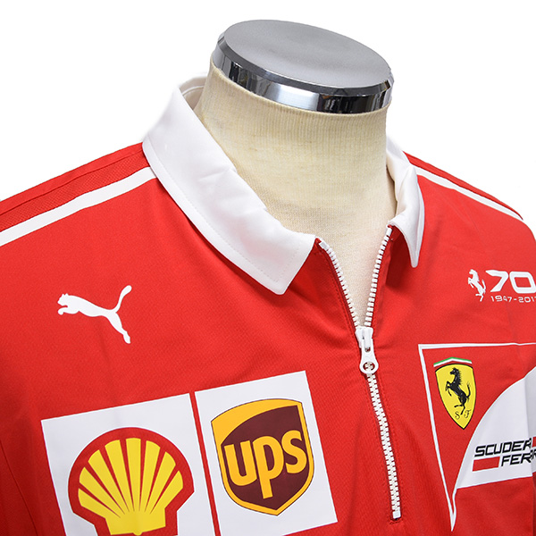 Scuderia Ferrari 2017 Team Zip- Up Polo with Ferrari 70th Logo