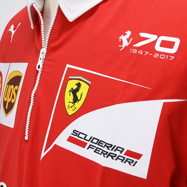 Scuderia Ferrari 2017 Team Zip- Up Polo with Ferrari 70th Logo