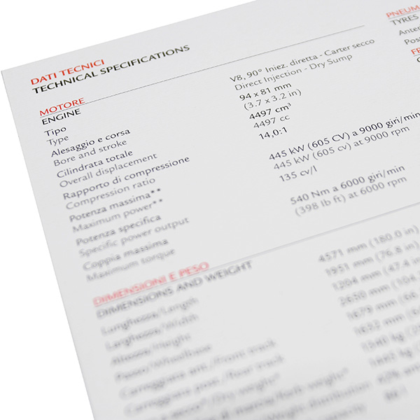 Ferrari 458 speciale A Technical Card