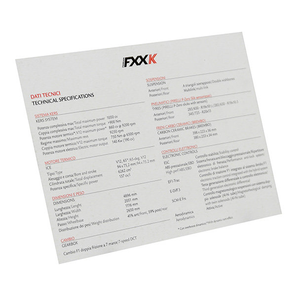 Ferrari FXX-K Technical Card