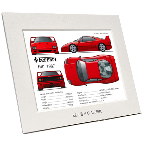 Ferrari F40 Specs Illustration by Kenichi Hayashibe