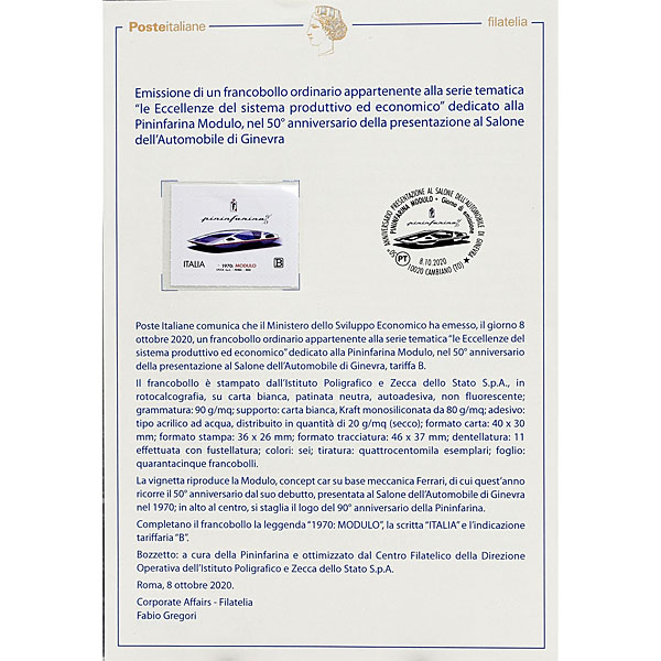 Pininfarina90 Anni Memorial Stamp Leaflet