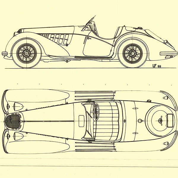 Alfa Romeo 8C 2900B Touring Spider 1937 Blue Drawing Print