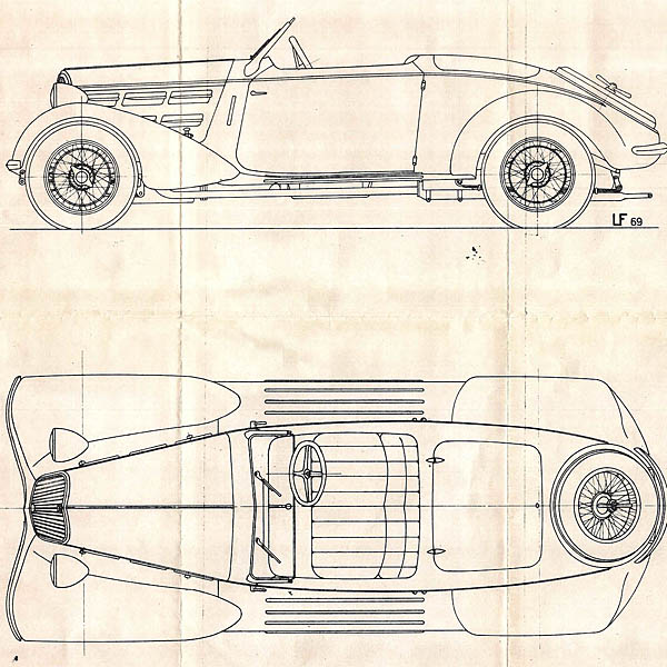 Alfa Romeo 6C 2300 Pescara Spider 1936 Blue Drawing Print