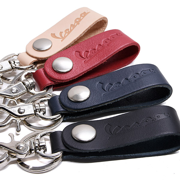 Vespa Official Natural Leather Straptype Keyring (Black Blue Red Natural)