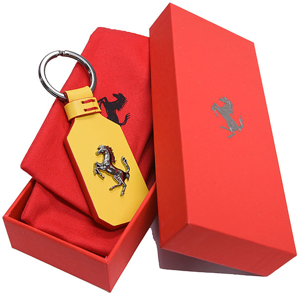 Ferrari Official Leather Base Cavallino Keyring (Yellow)