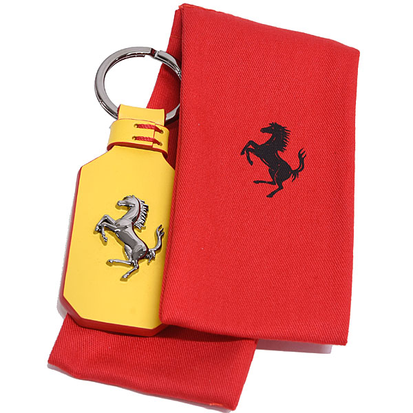 Ferrari Official Leather Base Cavallino Keyring (Yellow)