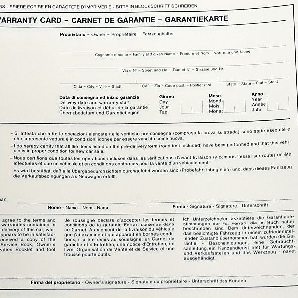 Ferrari F40 Owner's Warranty & Service Book (1988)