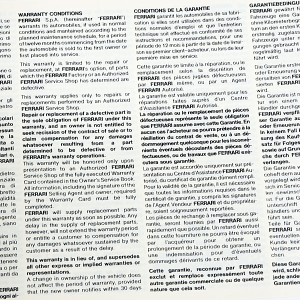 Ferrari F40 Owner's Warranty & Service Book (1988)